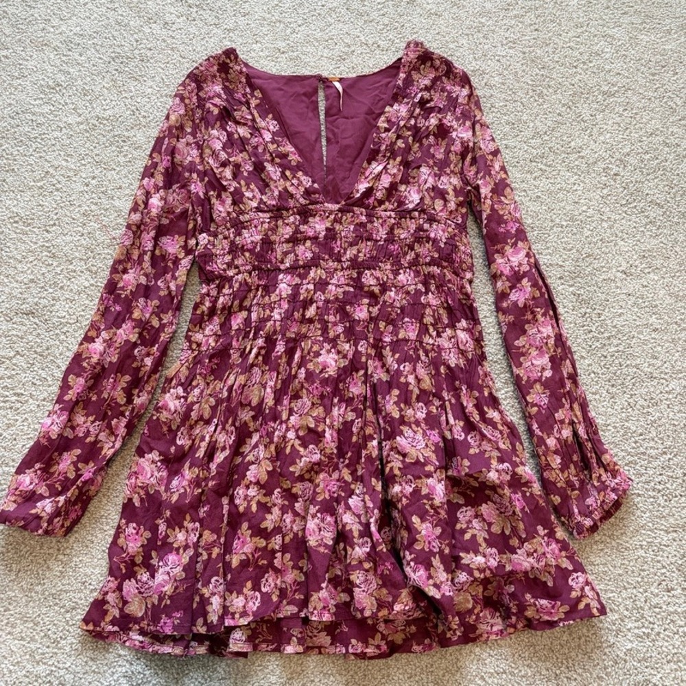 Free People Keep You Mine Dress Womens S Purple Floral Boho Cottagecore Romantic